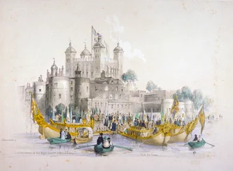 Il sindaco Thomas Johnson e il suo entourage che si imbarcano dalla Torre di Londra, 1840