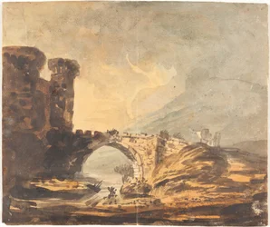 Paesaggio con castello e ponte