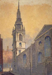Chiesa di St Mary le Bow dal cimitero di Bow, Città di Londra, c. 1815