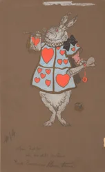 Coniglio bianco con costume da araldo (progettazione dei costumi)