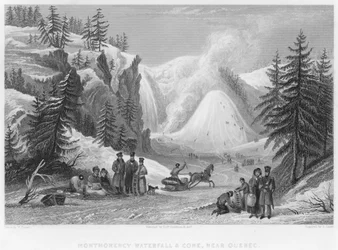 Cascata di Montmorency e Cono, vicino a Quebec (incisione)