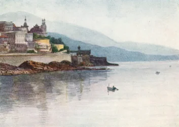 Monte Carlo, da Monaco, mattina presto (litografia a colori)