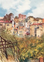 Parte del centro storico di San Remo (litografia a colori)