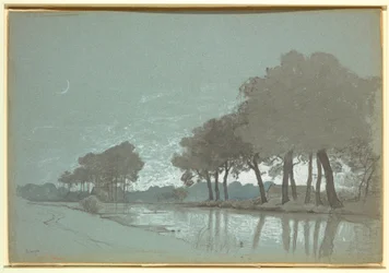 Disegno, Scena di canale vicino a Bruges, Belgio, 1875-80