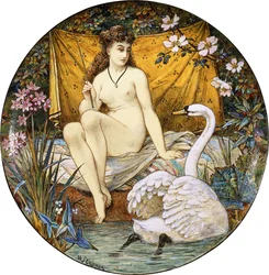 Grande tazza in terracotta di Minton, raffigurante Leda e il cigno