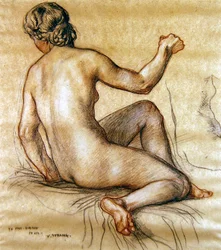 Studio di nudo femminile seduto visto da dietro, ca. 1890