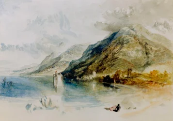 Il castello di Chillon sul lago di Ginevra, visto da Villeneuve