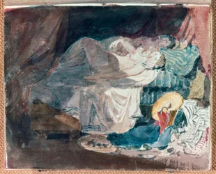 Ragazza nuda e un compagno su un letto