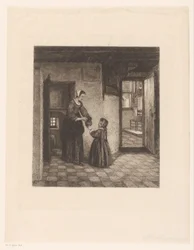 Donna con un bambino in una stanza sotterranea