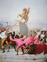 I patrioti di New York abbattono la statua di Giorgio III a Bowling Green, 9 luglio 1776