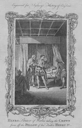 Enrico Principe di Galles prende la corona dal cuscino di suo padre Enrico IV, 1773