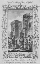 Lady Mary Bruce esposta come spettacolo pubblico al Castello di Roxburgh, per ordine di Edoardo I, 1773
