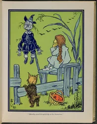"Dorothy guarda pensierosa lo Spaventapasseri", illustrazione da "Il meraviglioso Mago di Oz" di Lyman Frank Baum