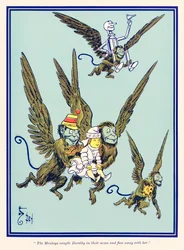 "Le scimmie presero Dorothy tra le braccia e volarono via con lei." da "Il meraviglioso mago di Oz" di L. Frank Baum