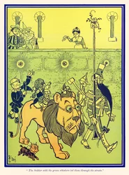 Il soldato con i baffi verdi li guidò per le strade. da Il meraviglioso mago di Oz di L. Frank Baum