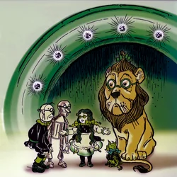 Il Meraviglioso Mago di Oz - Il Mago di Oz: disegno di Denslow, William Wallace per una delle prime edizioni del libro di Frank Baum - Davanti al Palazzo della Città di Smeraldo Dorothee (Dorothy) e i suoi amici, il cane Toto, lo spaventapasseri