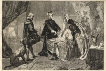 La regina Maria lascia il castello di Stirling - Maria Stuart (Maria I di Scozia) davanti alla culla di suo figlio (Giacomo Stuart, Giacomo VI e I)