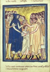 Giuseppe venduto dai suoi fratelli, da un libro di immagini bibliche, c.1250