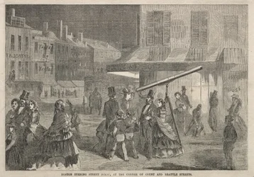 Scena di strada serale di Boston, all