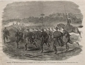 Carica del Primo Reggimento del Massachusetts su una fossa di fucilieri ribelli vicino a Yorktown, 1862