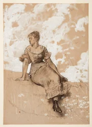 Disegno, Una ragazza seduta; studio per "Il muro del giardino", 1878