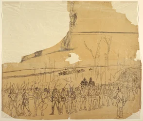 Disegno, una colonna di fanteria in marcia, 1862