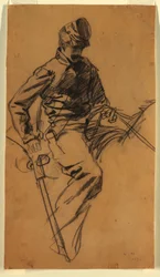 Disegno, soldato di cavalleria a cavallo, 1863
