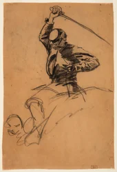 Disegno, soldato di cavalleria con spada a cavallo, 1863