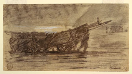 Disegno, Pescatori che spiaggiano una barca, Cullercoats, Inghilterra, 1881