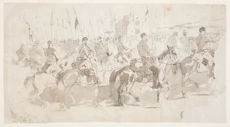 Disegno del sesto reggimento di cavalleria del generale McClellan che si imbarca ad Alessandria per Old Point Comfort, 2 aprile 1862.