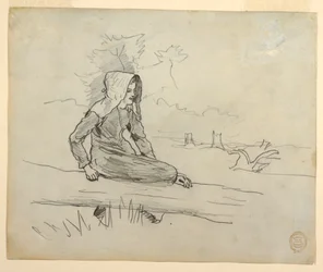 Disegno, Ragazza seduta su un tronco d