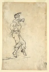 Disegno, equipaggio di cannoni che carica un cannone, probabilmente 1861