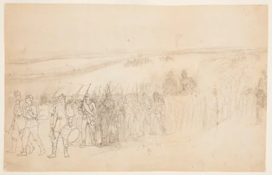 Disegno, colonna di fanteria in marcia, 1862 ca.