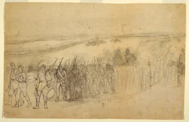 Disegno, colonna di fanteria in marcia, 1862 ca.