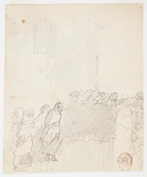 Disegno, Uomini e donne che guardano il mare, Cullercoats, Inghilterra, 1881
