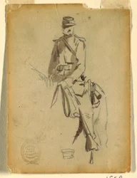 Disegno, ufficiale di cavalleria a cavallo, 1862