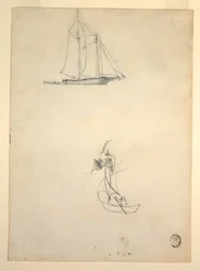 Disegno, Goletta e tre dinghe, 1881