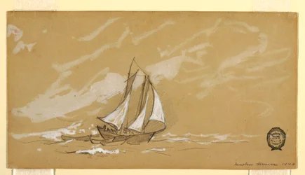 Disegno, goletta con tre dories, 1880