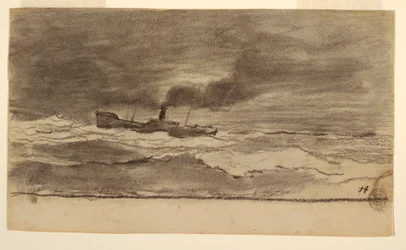 Disegno, Paesaggio marino con peschereccio, Cullercoats, Inghilterra, 1881-82