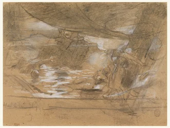 Disegno, ponte di una nave con due donne, forse 15 luglio 1886