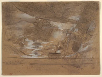 Disegno, ponte di una nave con due donne, forse 15 luglio 1886