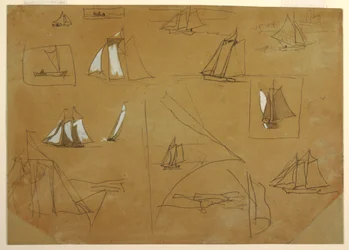 Disegno, Schizzi di barche a vela, Cullercoats, Inghilterra, 1881-82