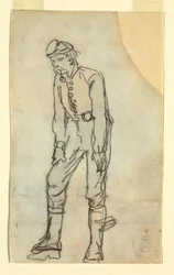 Disegno, soldato con pipa in bocca, 1862