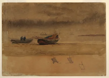 Disegno, vista di poppa di due barche a remi, Inghilterra, 1881-82