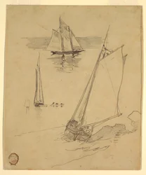 Disegno, Tre schizzi di golette, probabilmente 1880
