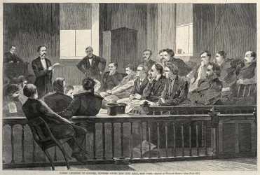 Giurati che ascoltano il consiglio, Corte Suprema, New City Hall, New York, 1869
