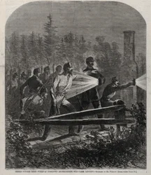 Ribelli fuori dalle loro opere a Yorktown che perlustrano con lanterne scure, 1862