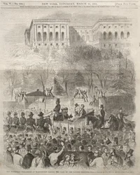 Il corteo inaugurale a Washington mentre attraversa il cancello del complesso del Campidoglio