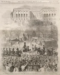 Il corteo inaugurale a Washington passa il cancello dei terreni del Campidoglio, 1861