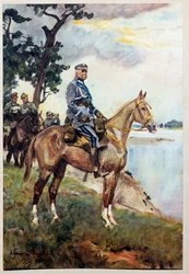 Ritratto equestre del Maresciallo Józef Piłsudski sul suo cavallo preferito Kasztanka. Dipinto di Wojciech Kossak